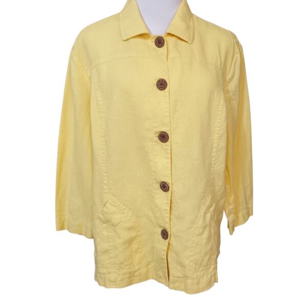 CHICO'S 1 Yellow 100% Linen Jacket M Pockets Light Office Career Travel Vacation - Picture 9 of 10